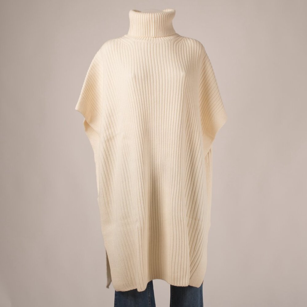 H&M Cream Ribbed Turtleneck Knit Poncho Sweater M